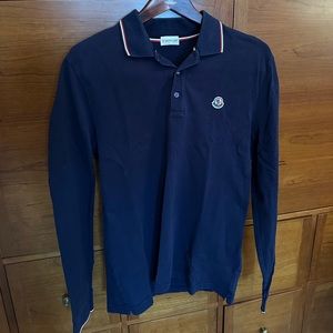 MONCLER navy long sleeve polo Size L